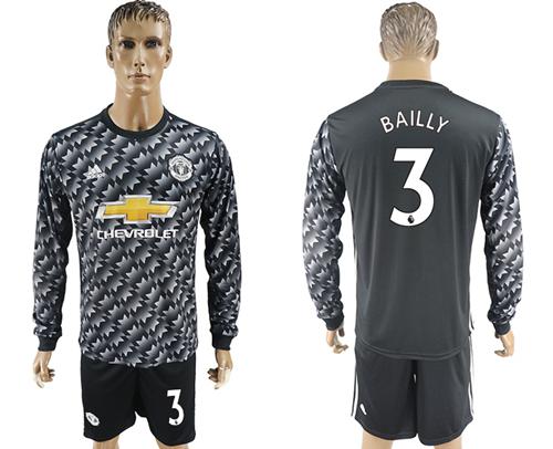 Manchester United #3 Bailly Black Long Sleeves Soccer Club Jersey - Click Image to Close